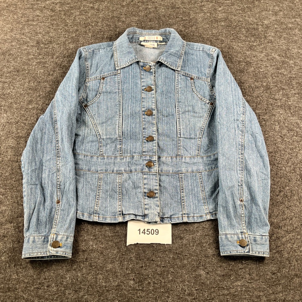 VTG Bill Blass Jeanswear Trucker Jacket Womens 8 Blue Denim Stretch Button Front
